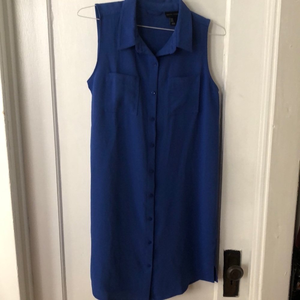 Adrienne Vittadini Royal Blue Sleeveless Button Front Shirt Knee Length Dress 8 - Picture 1 of 10